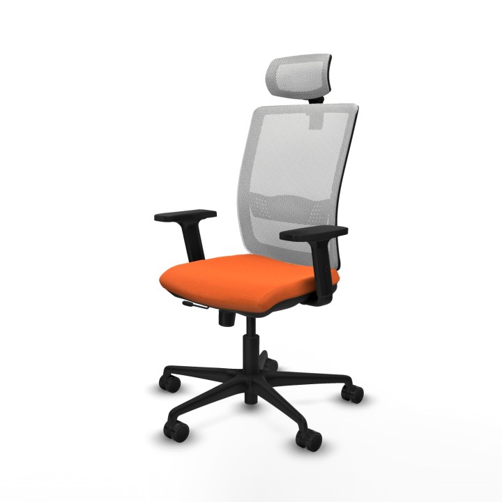 Piqueras y Crespo Haches traslack malla blanca bali naranja brazos 2D base nailon cabecero malla 2D ruedas 65mm nailon