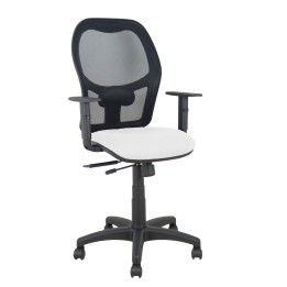 Piqueras y Crespo Silla Alocén traslack malla negra asiento bali blanco brazos regulables