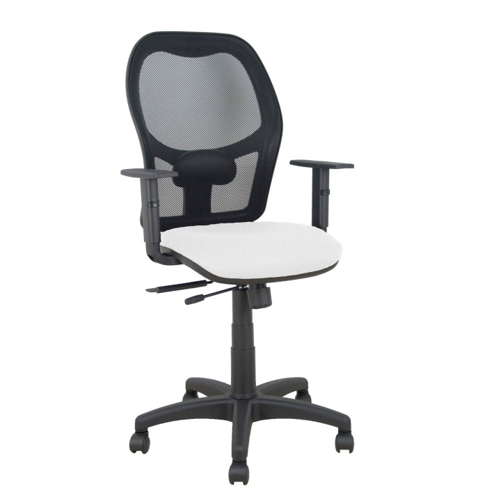 Piqueras y Crespo Silla Alocén traslack malla negra asiento bali blanco brazos regulables