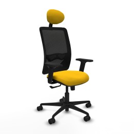 Piqueras y Crespo Zulema sincro malla negra bali amarillo brazos 2D base nailon cabecero fijo ruedas 65mm nailon
