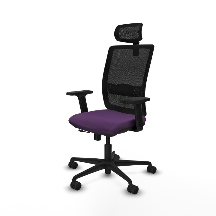 Piqueras y Crespo Haches traslack malla negra bali morado brazos 2D base nailon cabecero malla 2D ruedas 65mm nailon