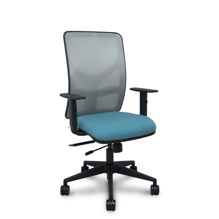 Piqueras y Crespo Silla Motilla traslack malla gris asiento bali azul cielo brazos 1D base piramidal ruedas 65mm