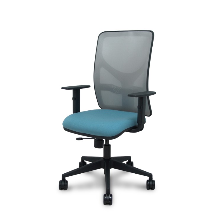 Piqueras y Crespo Silla Motilla traslack malla gris asiento bali azul cielo brazos 1D base piramidal ruedas 65mm
