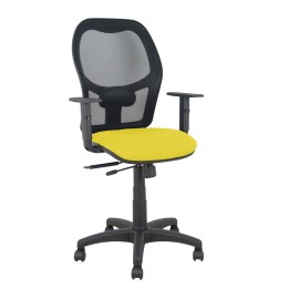 Piqueras y Crespo Silla Alocén traslack malla negra asiento bali amarillo brazos regulables