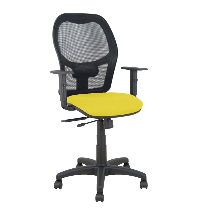 Piqueras y Crespo Silla Alocén traslack malla negra asiento bali amarillo brazos regulables