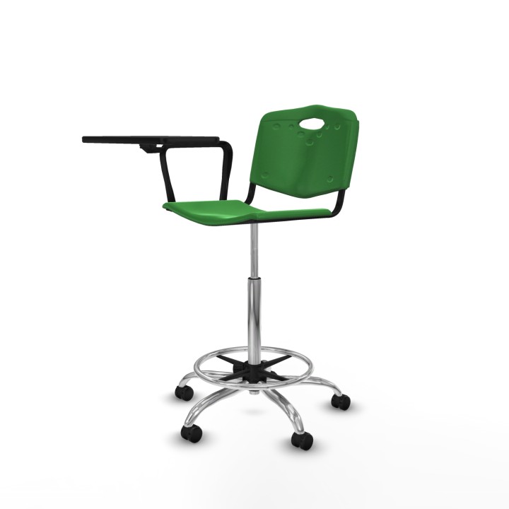 Piqueras y Crespo Taburete Robledo giratorio plástico verde brazo con pala diestros base cromada ruedas engomadas 50mm