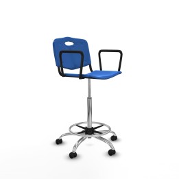 Piqueras y Crespo Taburete Robledo giratorio plástico azul brazos fijos base cromada ruedas engomadas 50mm