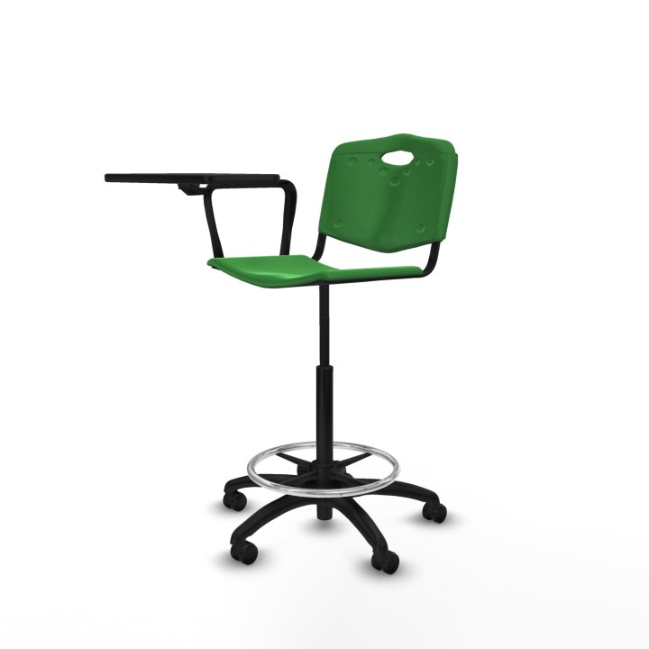 Piqueras y Crespo Taburete Robledo giratorio plástico verde brazo con pala diestros base poliamida ruedas engomadas 50mm