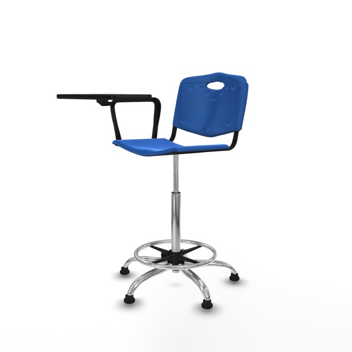 Piqueras y Crespo Taburete Robledo giratorio plástico azul brazo con pala diestros base cromada topes