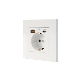 Nanocable Base de enchufe de pared tipo schuko con 1xUSB-A QC 3.0 + 1xUSB-C PD - Max. 3.4A, Blanco