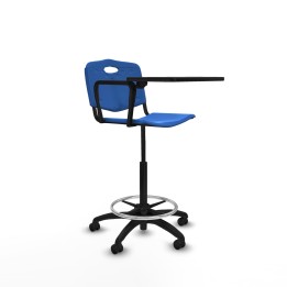 Piqueras y Crespo Taburete Robledo giratorio plástico azul brazo con pala diestros base poliamida ruedas engomadas 50mm