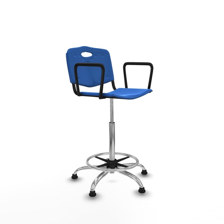 Piqueras y Crespo Taburete Robledo giratorio plástico azul brazos fijos base cromada topes
