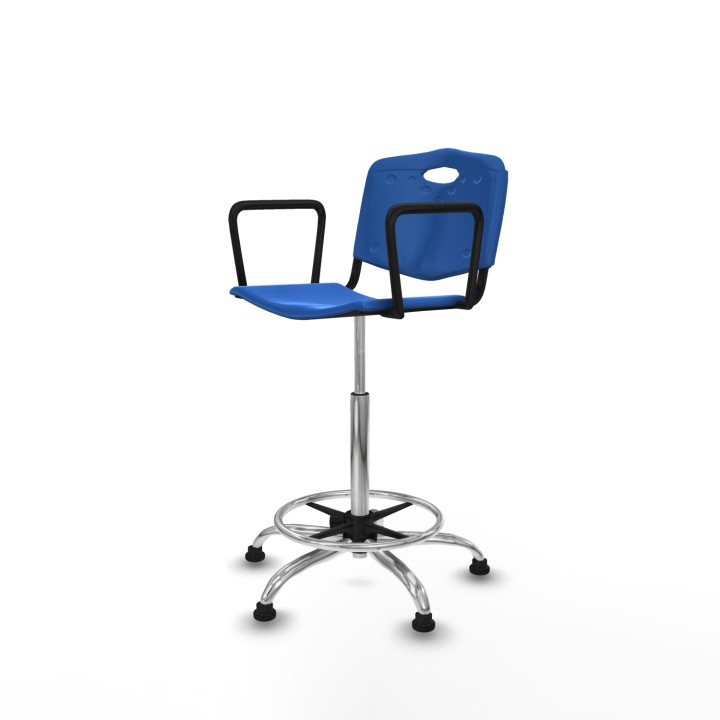 Piqueras y Crespo Taburete Robledo giratorio plástico azul brazos fijos base cromada topes