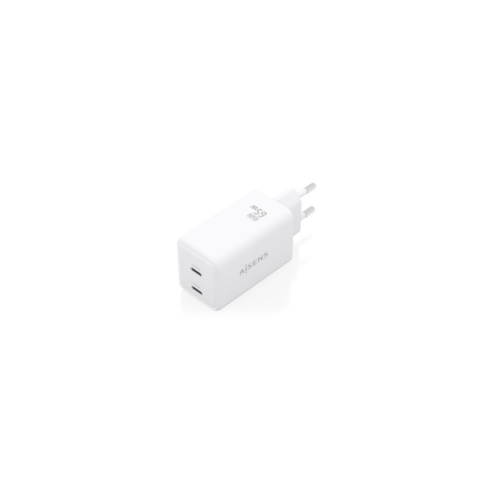 AISENS Cargador GaN 65W, 2xUSB-C PD3.0 QC4.0, Blanco