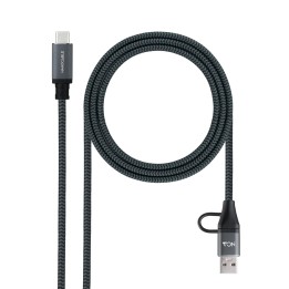 Nanocable Cable USB 3.2 Gen2x2 20Gbps 5A/100W, USB-C+USB-A/M a USB-C/M, Gris/Negro, 1m