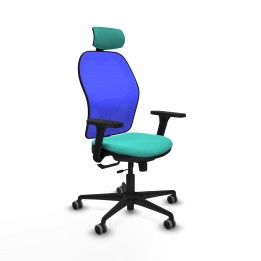 Piqueras y Crespo Jorquera traslack malla azul similpiel turquesa brazos 3D base nailon cabecero 2D ruedas 65mm engomada