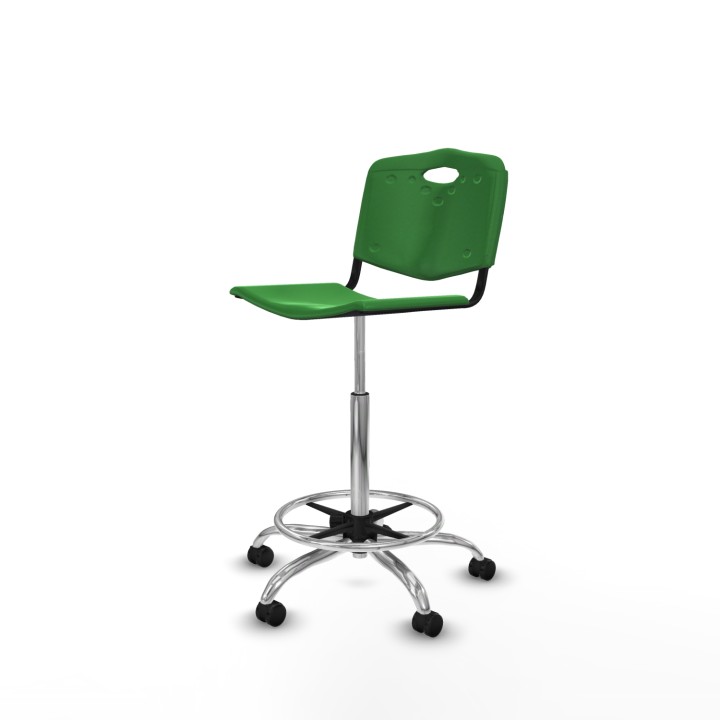 Piqueras y Crespo Taburete Robledo giratorio plástico verde sin brazos base cromada ruedas autofrenantes 50mm