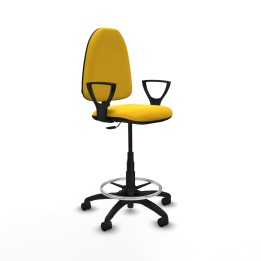 Piqueras y Crespo Taburete Ayna CP similpiel amarillo brazos fijos base poliamida ruedas nailon 50mm