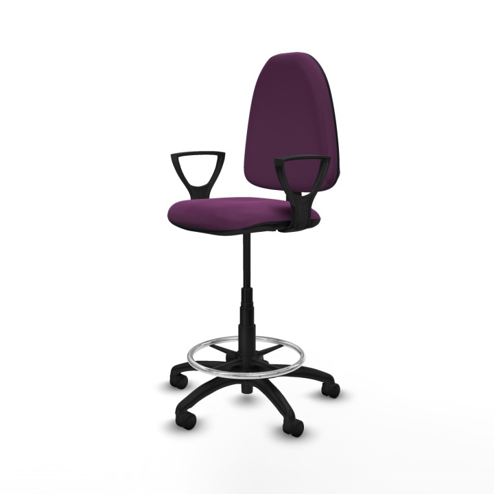 Piqueras y Crespo Taburete Ayna CP similpiel morado brazos fijos base poliamida ruedas nailon 50mm