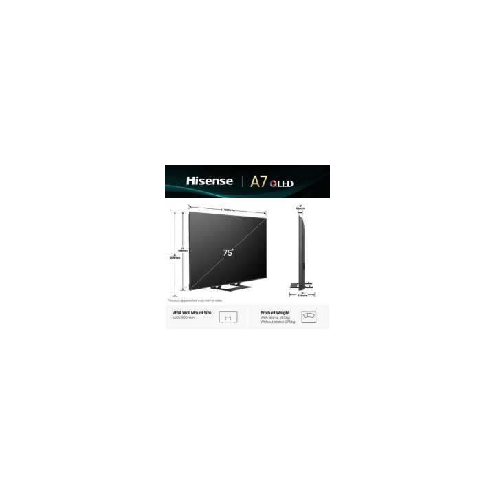 Hisense A7Q 75A7Q 190,5 cm (75") 4K Ultra HD Smart TV Wifi Negro