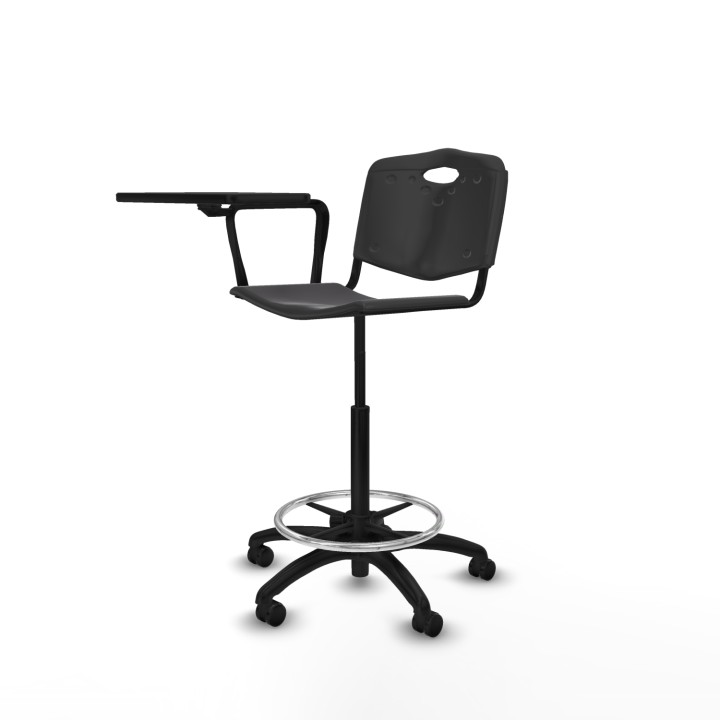 Piqueras y Crespo Taburete Robledo giratorio plástico negro brazo con pala diestros base poliamida ruedas engomadas 50mm