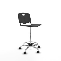 Piqueras y Crespo Taburete Robledo giratorio plástico negro sin brazos base cromada ruedas engomadas 50mm