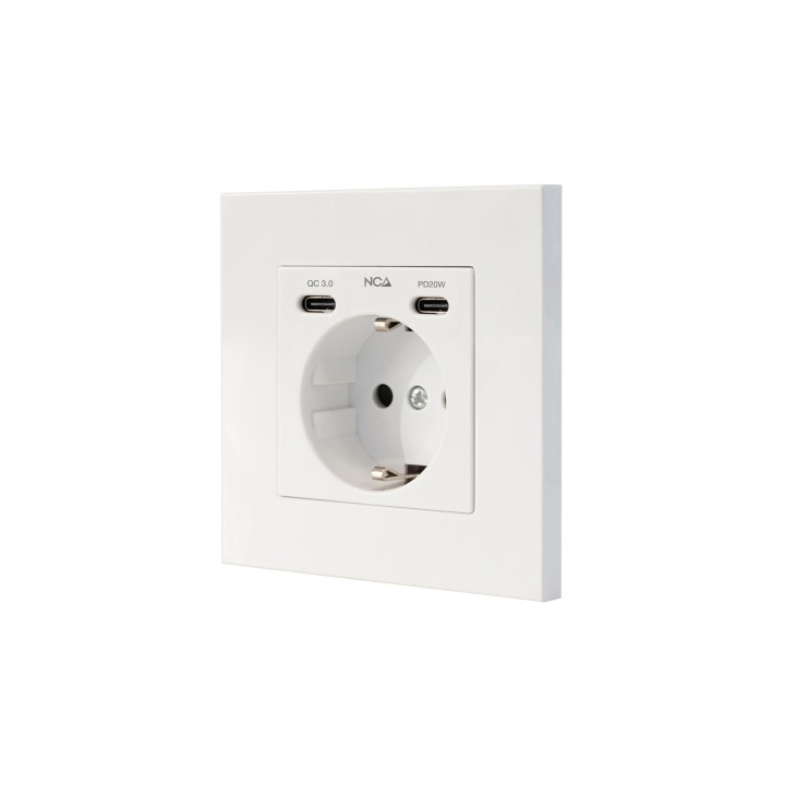 Nanocable Base de enchufe de pared tipo schuko con 2 USB-C PD - Max. 3.4A, Blanco