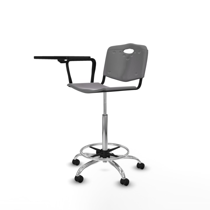 Piqueras y Crespo Taburete Robledo giratorio plástico gris claro brazo con pala diestros base cromada ruedas engomadas 50mm
