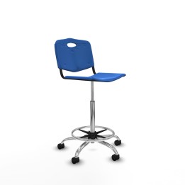 Piqueras y Crespo Taburete Robledo giratorio plástico azul sin brazos base cromada ruedas nailon 50mm