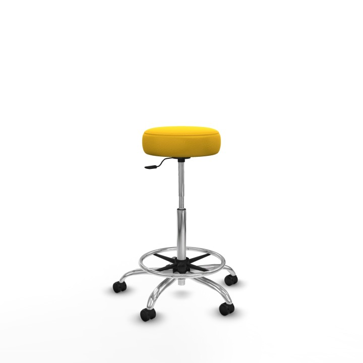Piqueras y Crespo Tolosa giratorio similpiel amarillo base cromada ruedas engomadas 50mm aro cromado