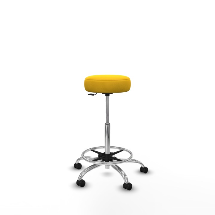 Piqueras y Crespo Tolosa giratorio similpiel amarillo base cromada ruedas engomadas 50mm aro cromado
