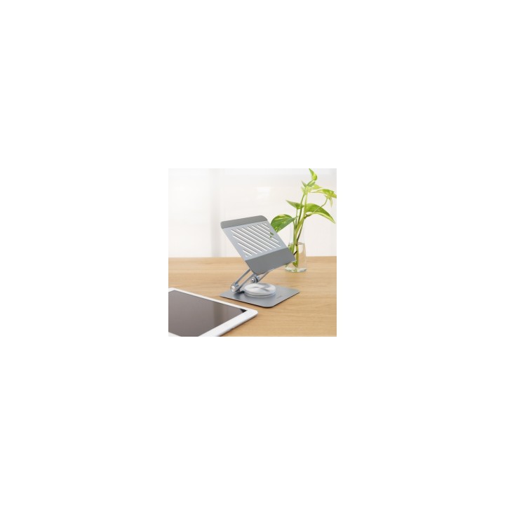 TooQ Soporte de Sobremesa con rotación 360° y ajustable para dispositivos de hasta 13”, Color Plata
