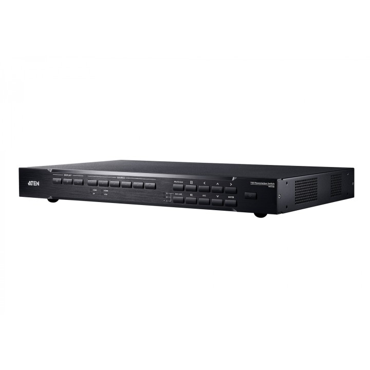 ATEN Switch de presentación 7 x 3 con escalador de vÍ­deo, streaming, mezclador de audio y HDBaseT