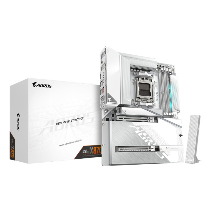 GIGABYTE X870 AORUS STEALTH ICE Placa Base – Compatible con procesadores AMD Ryzen 9000, VRM digital de 16+2+2 fases, hasta