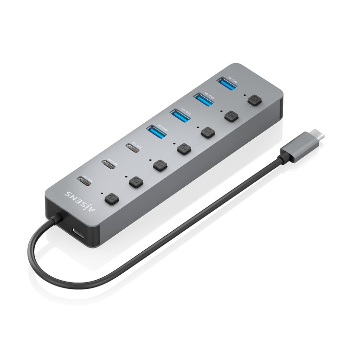 AISENS Hub USB3.2 Gen2 10G USB-C, USB-C/M-4xUSB-A/H+3xUSB-C/H+1xUSB-C/H PD3.0 100W, Gris, 30cm