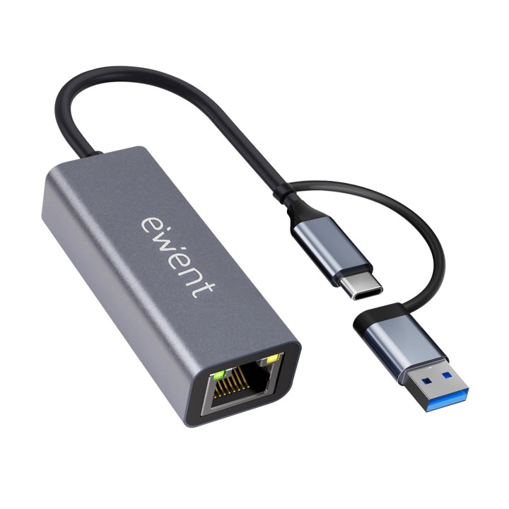 Ewent EW9819 hub de interfaz USB 3.2 Gen 1 (3.1 Gen 1) Type-A + Type-C 1000 Mbit/s Gris
