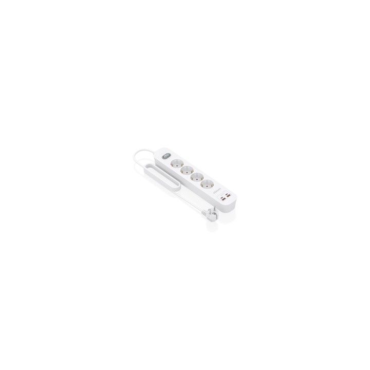 AISENS Regleta de Enchufes Multifuncion con 4 Tomas + Cargador PD3.0 20W 2xUSB-C, 2xUSB-A, 1.4m, Blanco