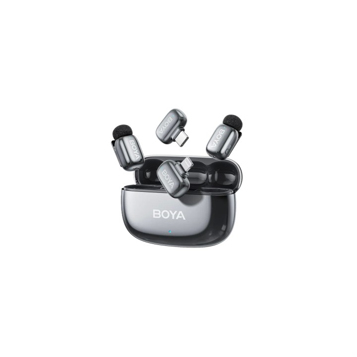 BOYA Mini 2 Microfono Inalambrico (2 TX+2 RX) Lightning y USB-C para iPhone, Android, Ultraligero, Cancelación de Ruido, 30h