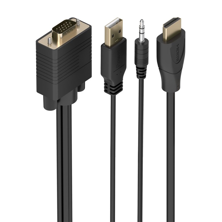 AISENS Cable Conversor SVGA+Audio a HDMI, SVGA/M+Jack 3.5/M+USB-A/M-HDMI A/M, Negro, 1.0m