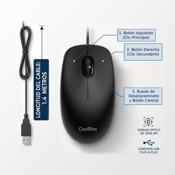 CoolBox RATON U01 USB 1600DPI NEGRO