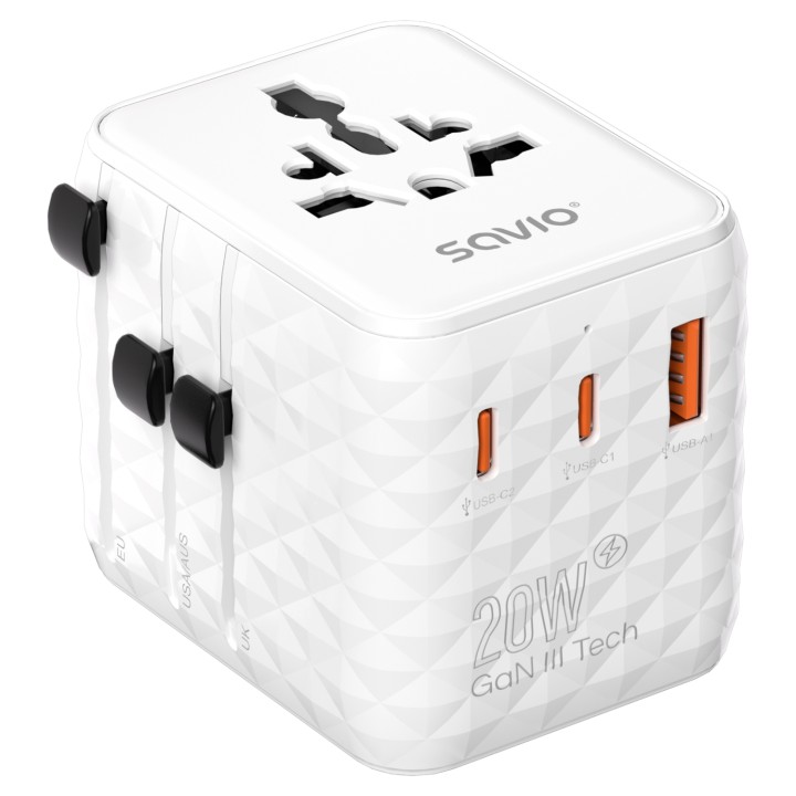 Savio AP-08 adaptador e inversor de corriente 20 W Blanco