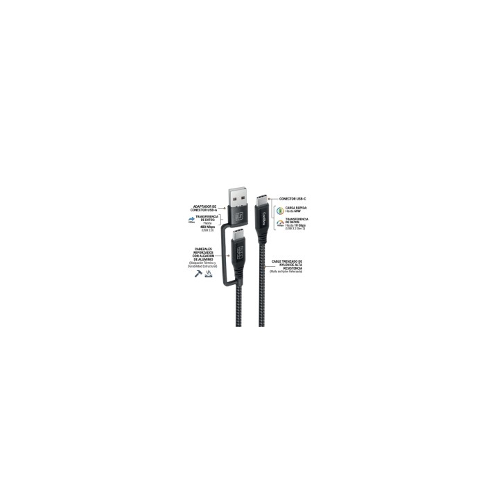 CoolBox CABLE USB-C + A / USB-C DATOS 10GBPS + CARGA RAPIDA 60W