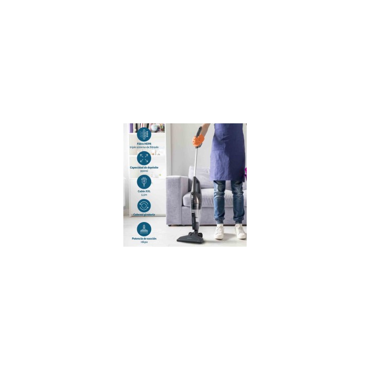 Grunkel ASP-EASY aspiradora de pie y escoba eléctrica Aspiradora escoba Corriente alterna Secar HEPA Sin bolsa 0,95 L 600 W Azul