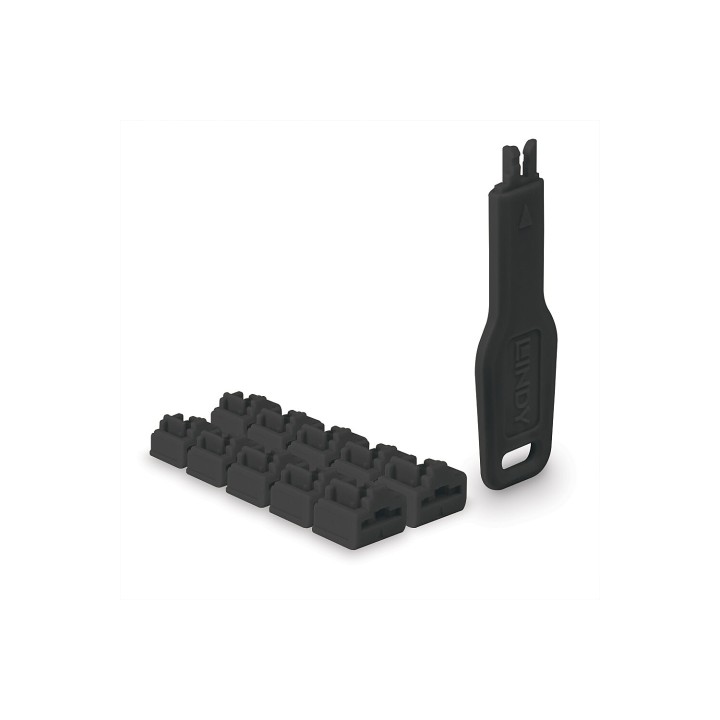 Lindy 47891 bloqueador de puerto Bloqueador de puerto + clave RJ-45 Negro Acrilonitrilo butadieno estireno (ABS) 10 pieza(s)
