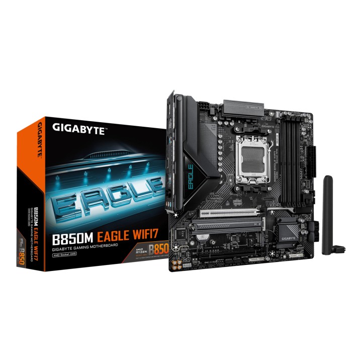 GIGABYTE B850M EAGLE WIFI7 Placa Base – CPUs AMD Ryzen Serie 9000, VRM digital de 8+2+2 fases, hasta 8200 MHz DDR5 (O.C.), 1×