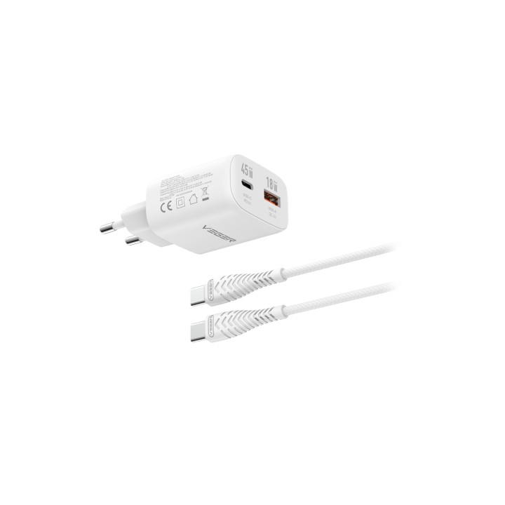 Veger VG-TC101-Kit-45W1A1C Cargador USB -C USB-A y Cabl USB-C 45W