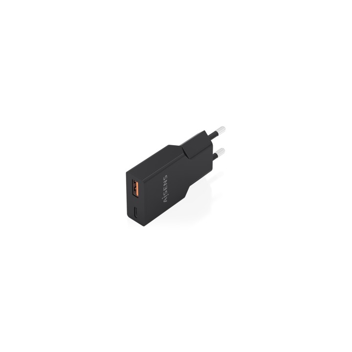 AISENS Cargador Ultra Delgado GaN 30W, 1xUSB-C PD3.0 QC4.0, 1xUSB-A QC3.0, Negro