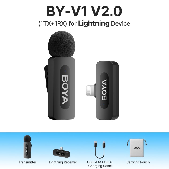 Boya BY-V1 Sistema Micrófono Inalámbrico de Solapa Lavalier Conector Lightning iOS