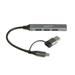 Ewent EW1154 hub de interfaz USB 3.2 Gen 1 (3.1 Gen 1) Type-A + Type-C Gris