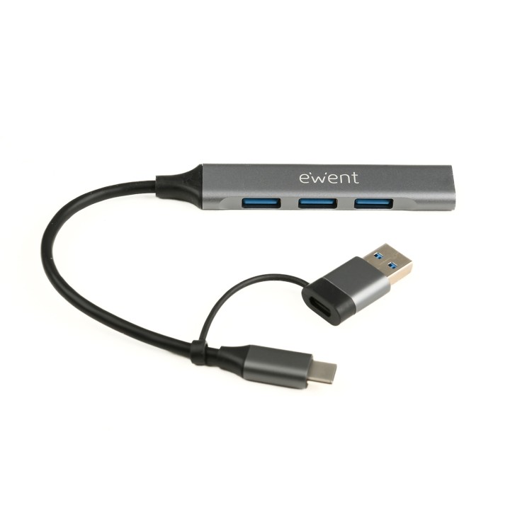 Ewent EW1154 hub de interfaz USB 3.2 Gen 1 (3.1 Gen 1) Type-A + Type-C Gris